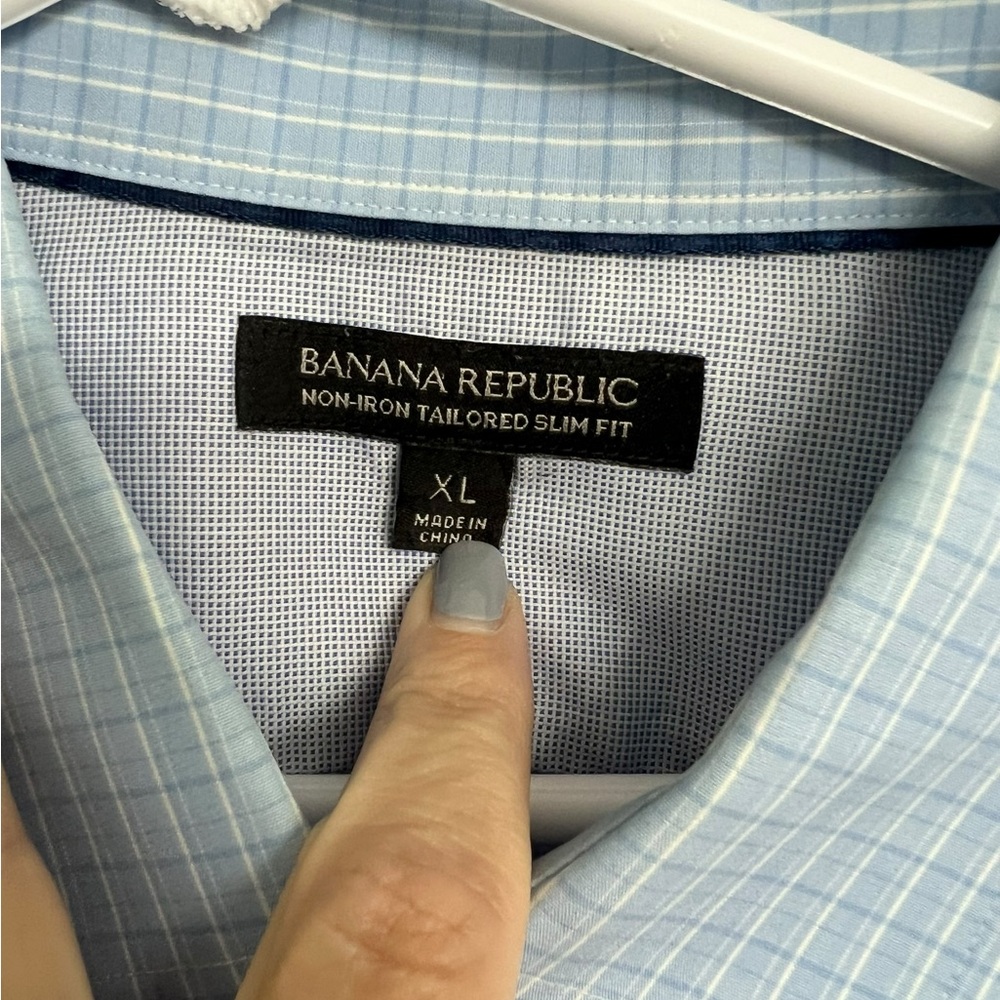Banana Republic Blue White plaid Slim‎ fit Dress shirt size XL - Picture 5 of 8